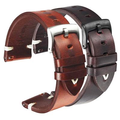 Cinturino in pelle per orologio nero marrone scuro cinturino in pelle cerata e olio italiano 18mm 20mm 22mm cinturino per orologio a sgancio rapido in pelle di mucca fatto a mano