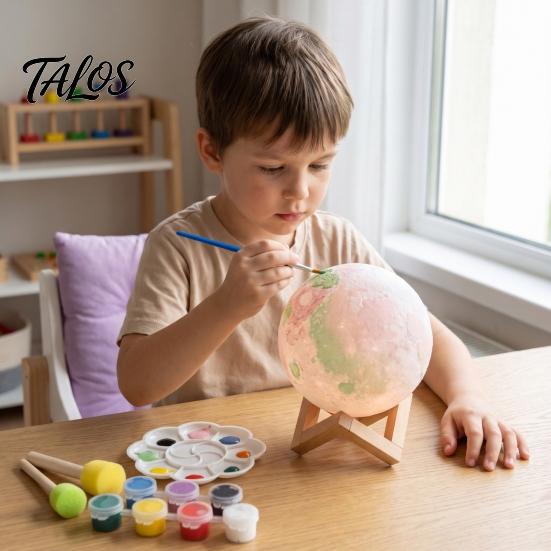 Creative Gift for Children DIY Paint Your Own Moon Lamp, LED Night Light Kit with 8 Parent Child Craft Activity Colors And Brushes, Kids Project, Warm