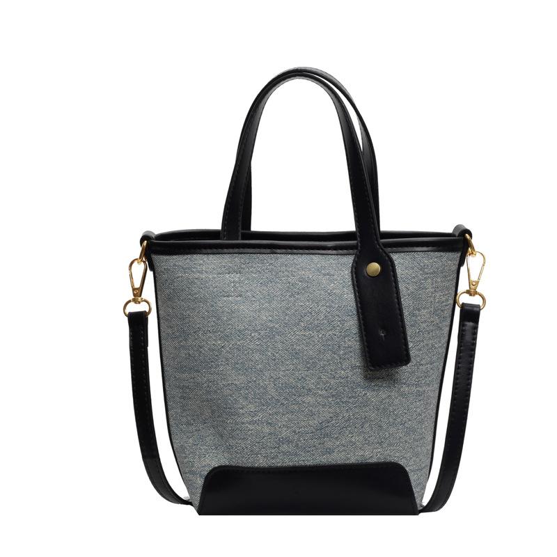 Denim contrasting small bag women's summer new portable bucket bag texture fashionable commuter messenger bag