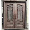 Antique Decoration Flower Front Double Black Old Wrought Exterior Catalogue Iron Door for Sale Thermal Break