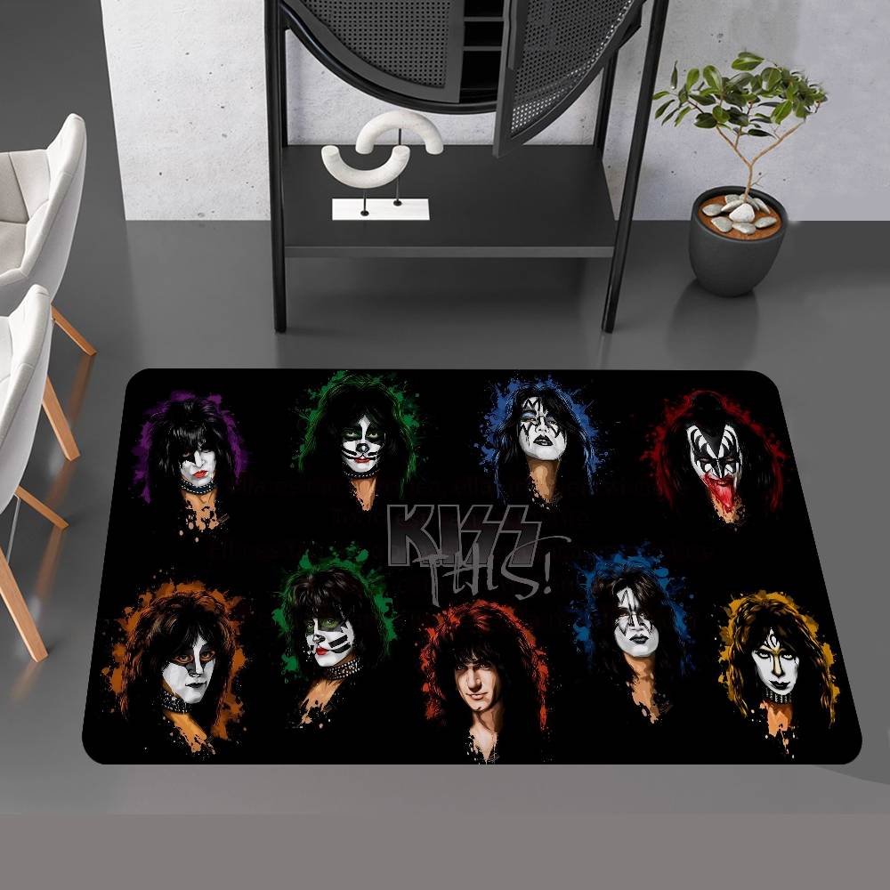 K_Kiss Band Hallway Carpet Washable Non-Slip Living Room Sofa Chairs Area Mat Kitchen Doormat Area Rug