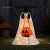 Mysterious Halloween Outdoor Decor 1 Set Porch Goose Outfit, Ghost Costume with Light-up Lantern, Spooky Clothes Pumpkin Apparel for 23 Inch