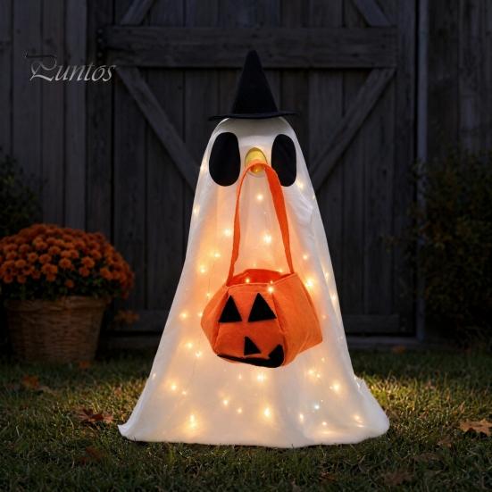 Mysterious Halloween Outdoor Decor 1 Set Porch Goose Outfit, Ghost Costume with Light-up Lantern, Spooky Clothes Pumpkin Apparel for 23 Inch