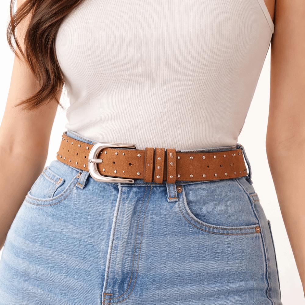 Vintage Women Wide Belt Rivet Western Cowboy Belt Fashion Leather Waistband  Women