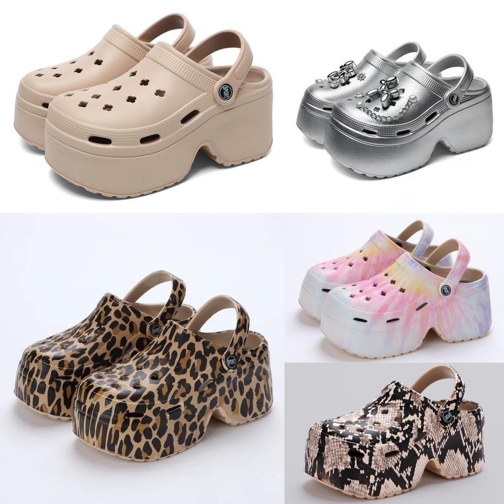 Damen Sommer Hausschuhe mit superhohem Keilabsatz, Leopardenmuster, dicke Sohle, Clogs für Damen, geschlossene Zehenpartie, klobige Plateausandalen