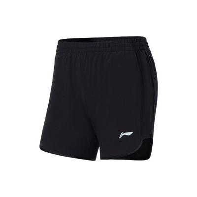 Li Ning Running Series SS22 Logo Print Quick-Dry Woven Sports Shorts Women Shorts Black AKSS396-1