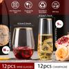 24-teiliges Weinglas-Set aus Kunststoff (12 Weingläser aus Kunststoff (473 ml) und 12 Champagnerflöten aus Kunststoff (263 ml).) Stiellose, klare Einweggläser mit goldenem Rand, unzerbrechlich