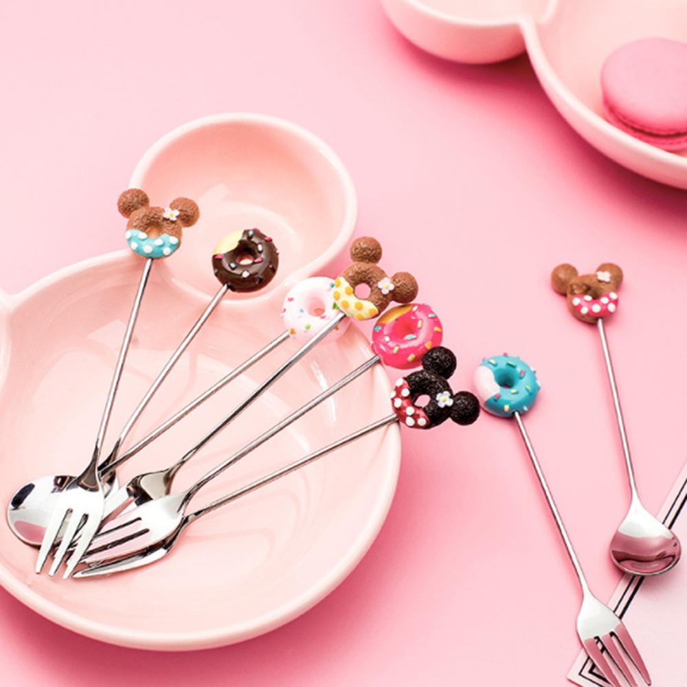 Cute 304 Stainless Steel Spoon Doughnut Cartoon Animal Head Coffee Ice Cream Dessert Tea Candy Kitchen Flatware Gift Tableware
