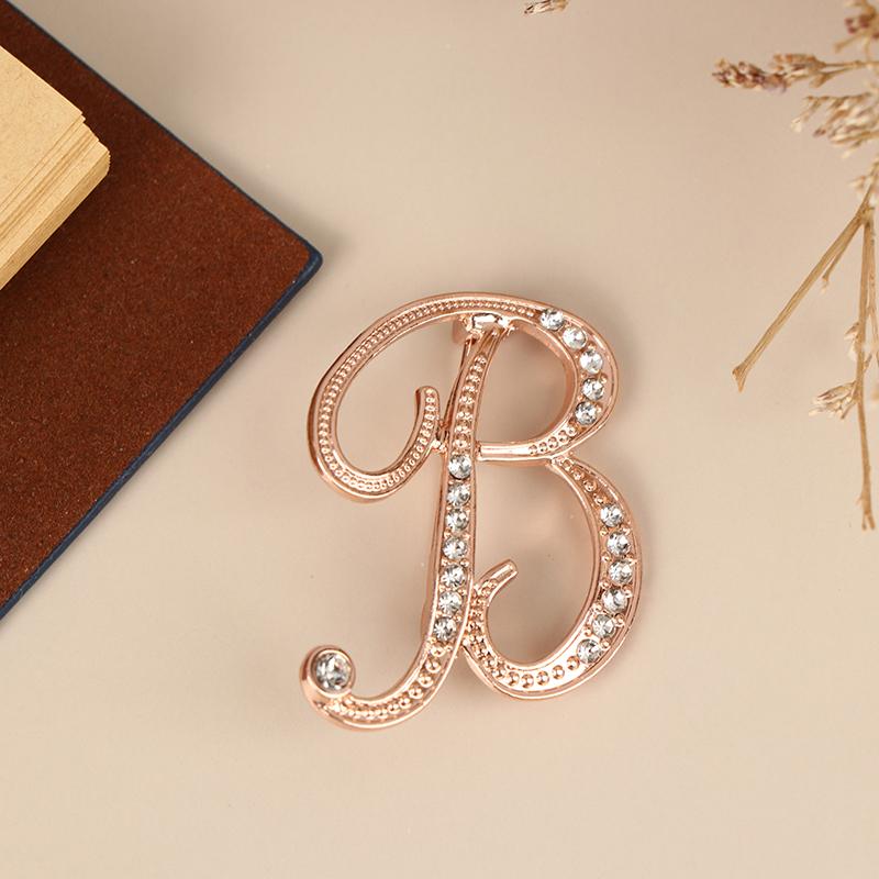 Women Luxury Letter Brooch Pins In Rose Gold Color   English Alphabet Pins Cute Jewelry Accessories Gift