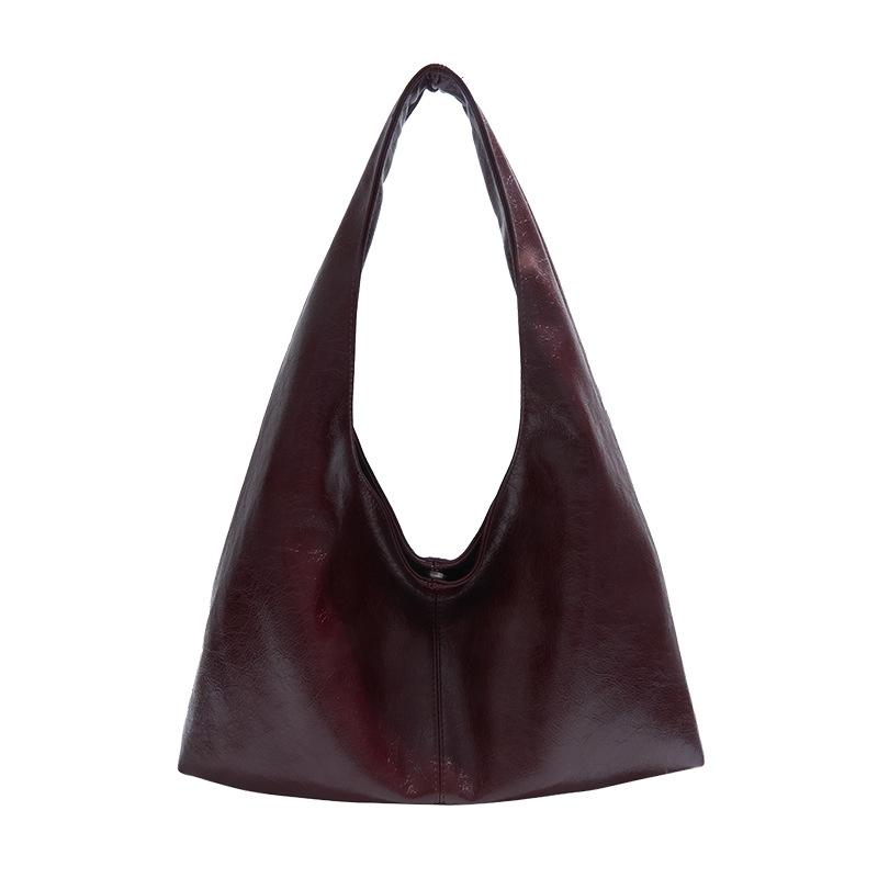 Retro commuter oil surface bag women's 2025 new casual simple design tote bag large capacity underarm women's bag