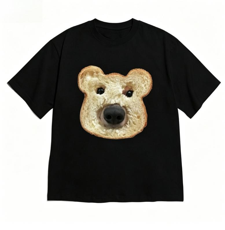 Korean Aesthetic Bear Toast Tshirt for WOMEN Girl Cute Breakfast Themed Short Sleeve Casual Versatile Crew Neck Tee Y2k Top