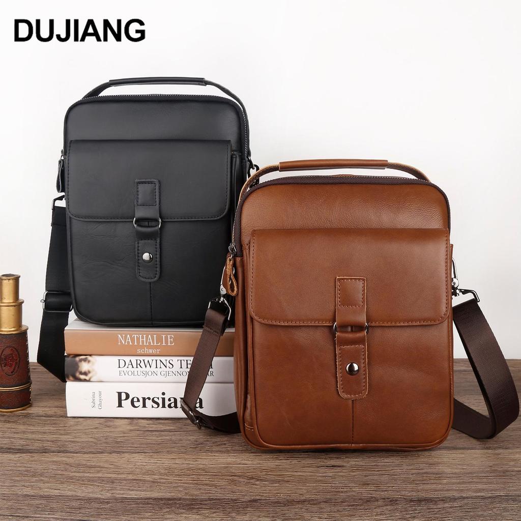 Men's Classic Top Grain Leather Crossbody Bag - Genuine Vertical Shoulder Bag for Casual Commute