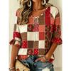 Women's Patchwork Print Tie Neck Blouse Casual Loose Tops for Spring Summer Daily Wear Vacation Occasions