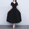 Krigoni V-neck New Dress Summer Dress New Temperament Short-sleeved Sleeve Waist and Thin Dress