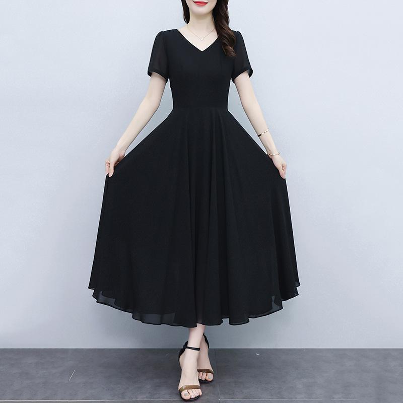 

Krigoni V-neck new dress summer dress new temperament short-sleeved sleeve waist and thin dress L чёрный