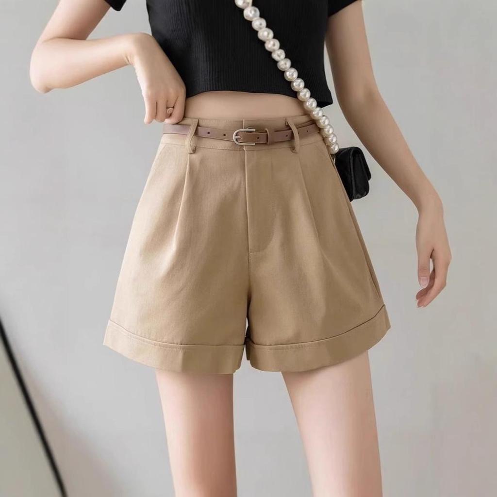 Dámské šortky s vysokým pasem áčkového střihu se širokými nohavicemi a páskem - Léto 2025 Casual Workwear