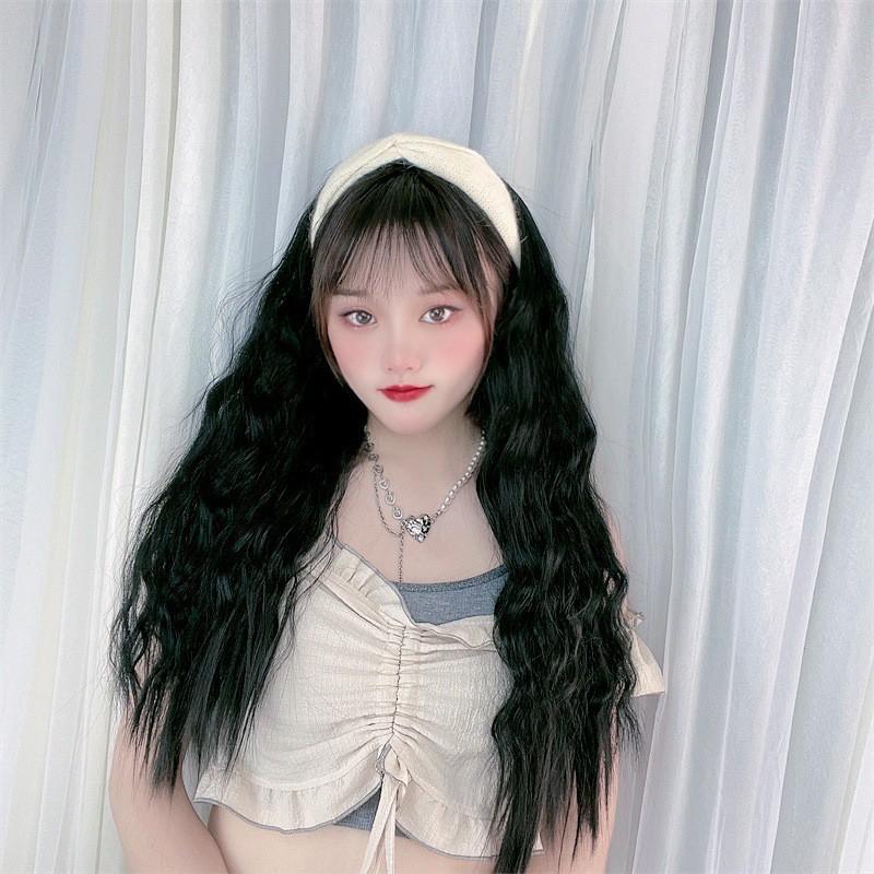 Wigs Women's Long Hair Corn Perm Headband Half Head Net Red Goods Integrated Non-trace Wool Roll Wig Set