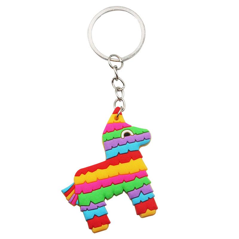 2pcs PVC Key Chain Cactus Hat Hot Dog Horse Guitar Sand Hammer Keychain Metal Pendant Gift