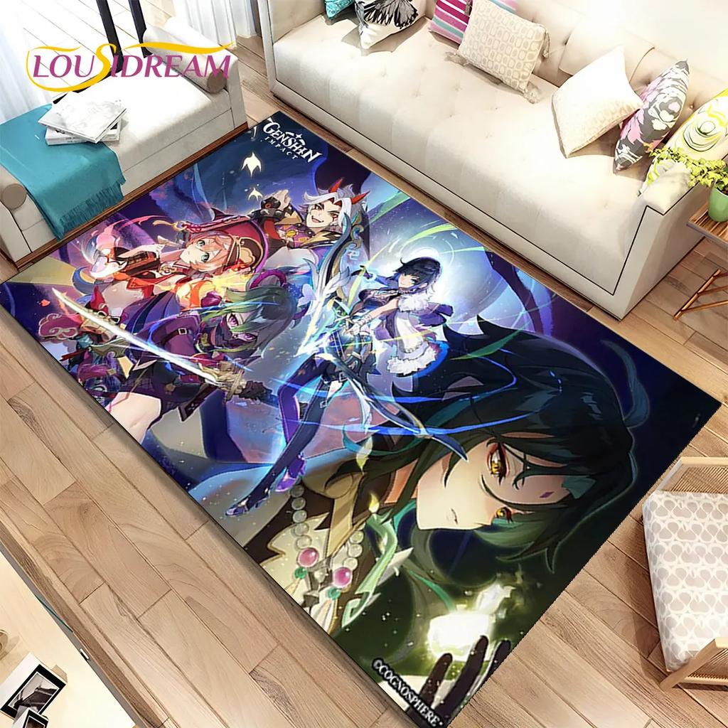 Alfombra de área de juego de dibujos animados de Genshin Impact, Alfombra para el hogar, sala de estar, dormitorio, sofá, felpudo, decoración de cocina, alfombra de piso antideslizante para niños