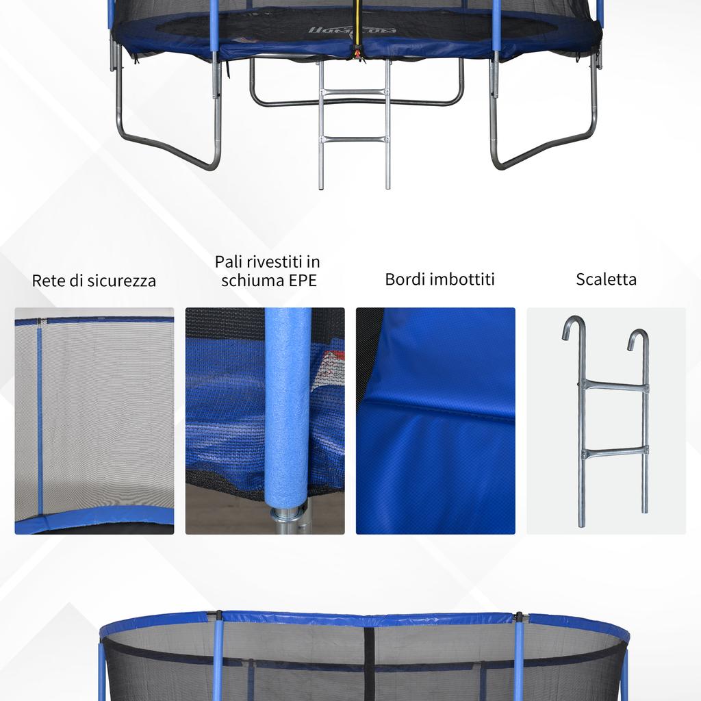 Outdoor Elastic Trampoline, Elastic Mat for Adults for Garden with Safety Net and Padded Edge, Garden and Home Games, Ø244x240cm, Blue and Black