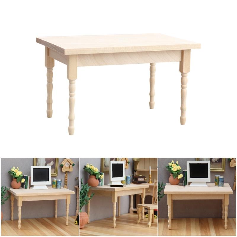 Unfinished Wooden Doll House Table 1:12 Scale Miniature Dining Table Furniture Ornament For Art Painting 11.8x7.6x7cm