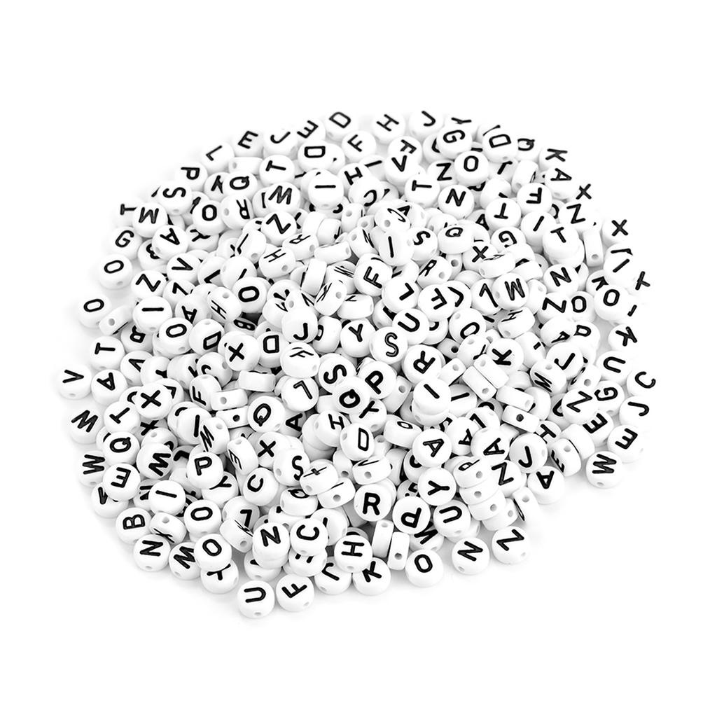 500Pcs Round Acrylic Single Letter Beads A Z White Beads DIY Bracelet Necklace Accessories