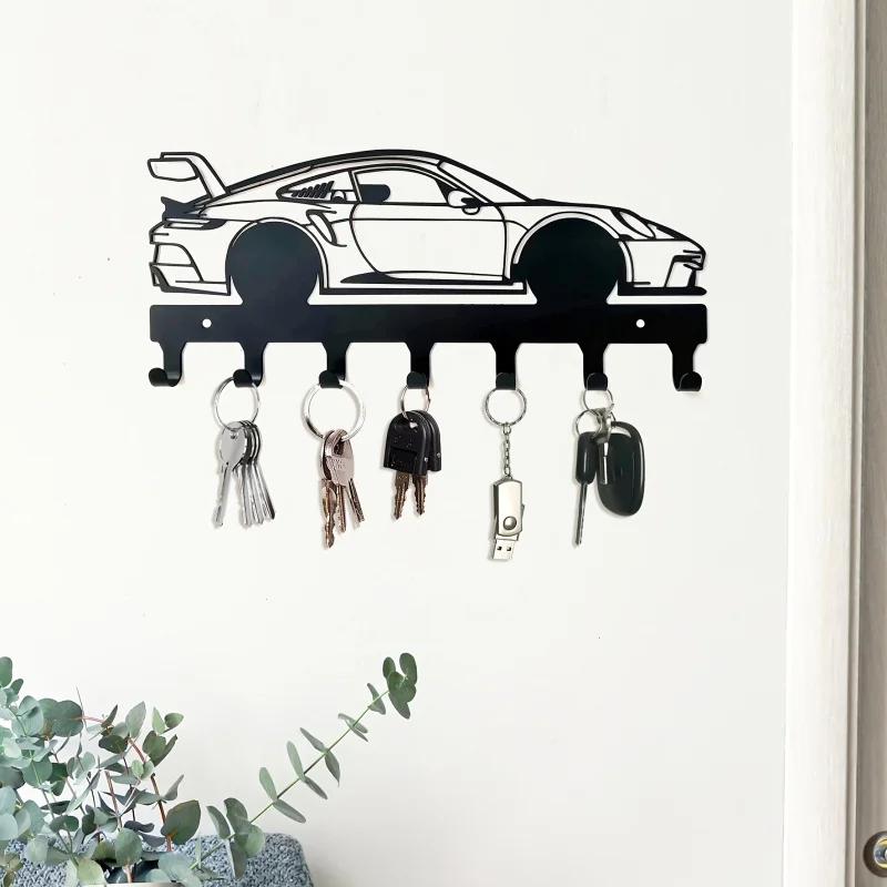 Punch Hole Mounting Towel Hanging Wall Mounted Black Car Style Metal Hook Cloth Hanger Wall Art Decoration Storage Hanger Shelf