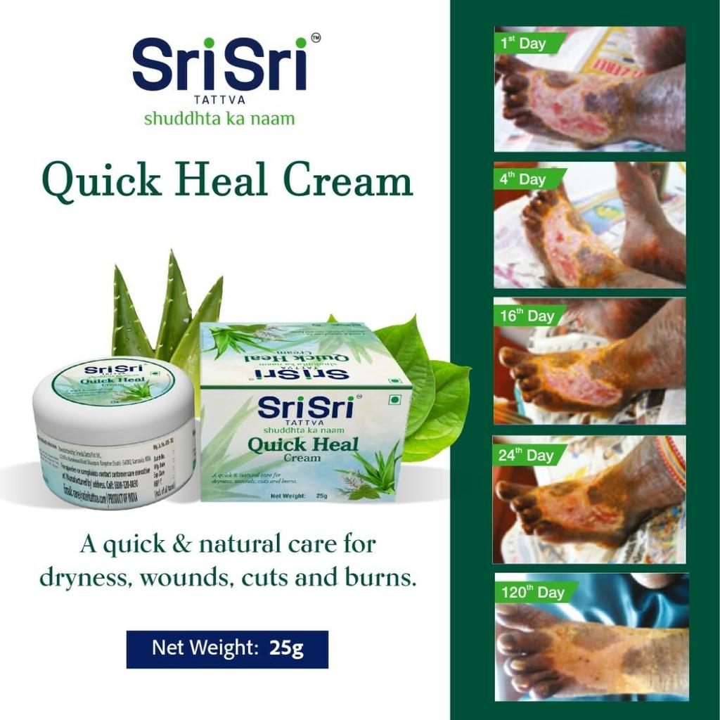 Sri Sri Tattva Quick Heal Cream 25g X Pack of 3 | Herbal Skin Moisturizer & Soothing Balm for Daily Care