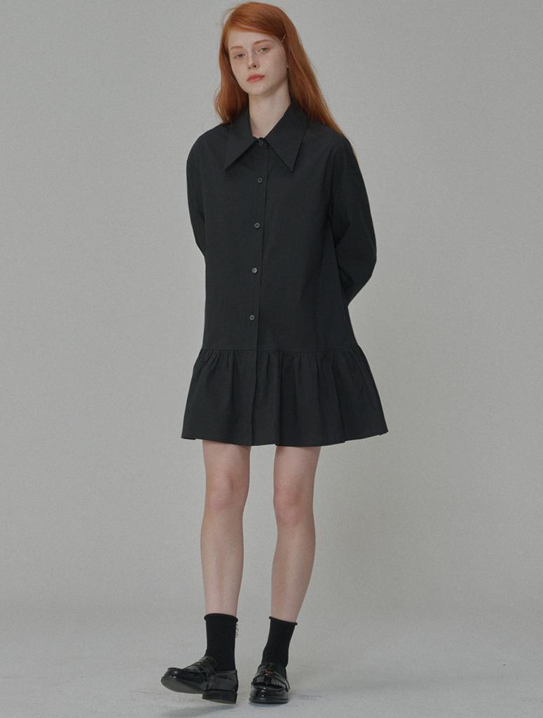 Opening Sunshine Cotton Shirred Mini Shirt Dress Black