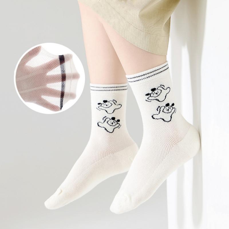 5pairs/set Children's Lovely Animal Boys Socks White Cute Dog Cotton Socks Cartoon Girls Spring Summer Striped Dog Sock