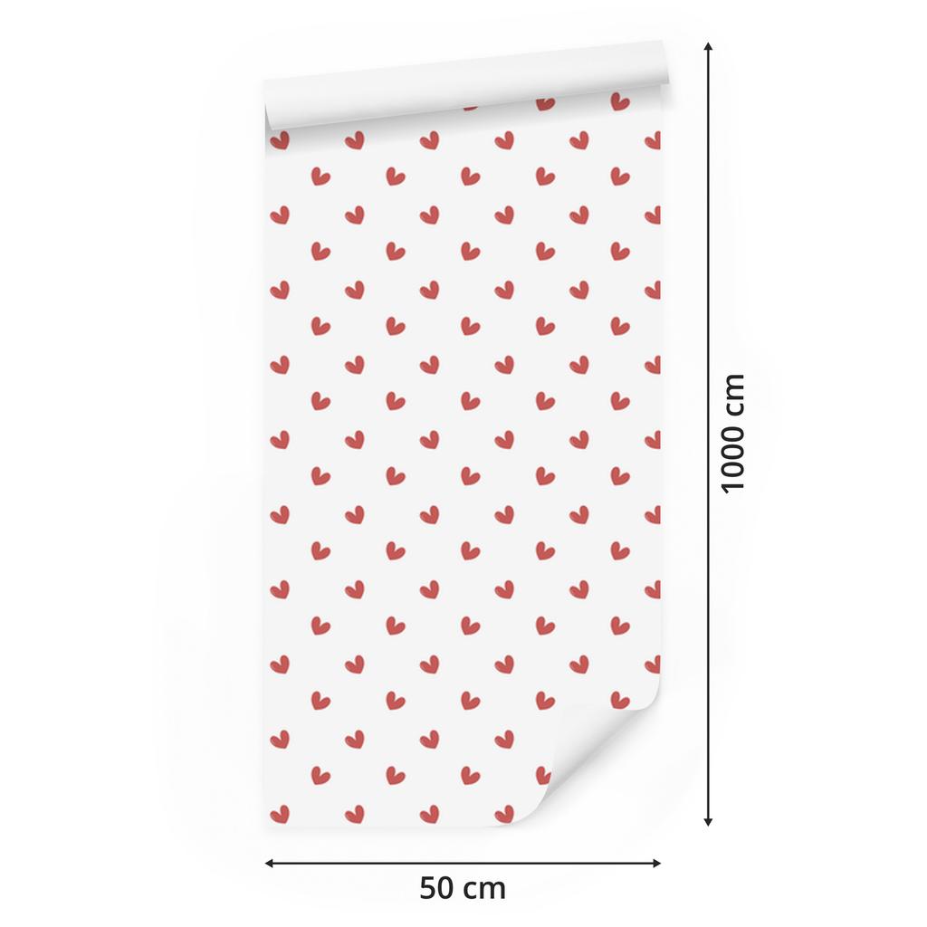 Hearts Wallpaper White, Coral and Red 50x1000