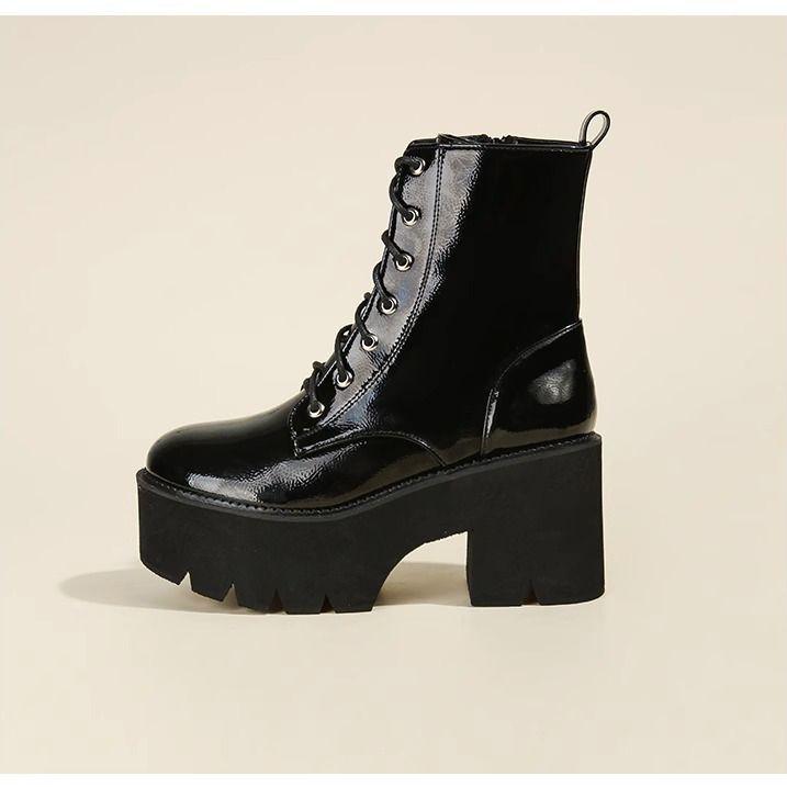 Punk Hottie Platform Martin Boots Women's Spring and Autumn Mid Tube Y2k Locomotive Boots Cos Small Short Boots Black High Heel