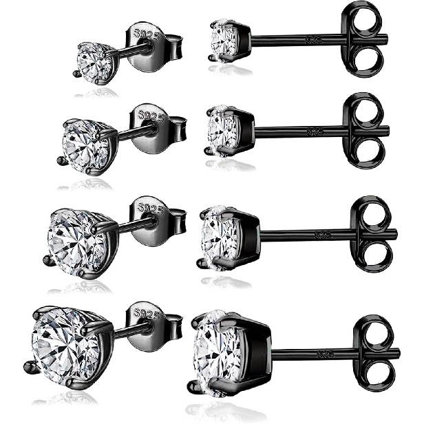 925 Sterling Silver Stud earrings Set | White Gold Plated Hypoallergenic Stud Earrings | Cubic Zirconia Stud Earrings for Women