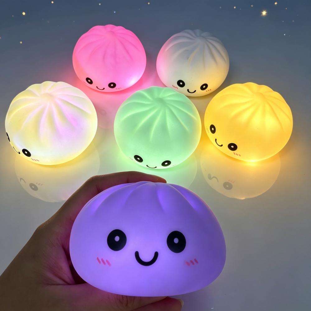 Cute Baozi LED Night Light Soft Silicone Color Changing Bedroom Decor Squishy Toy Simulation Baozi Lamp