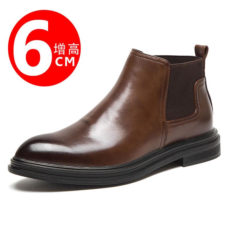 Large Size Pointed Chelsea Boots British Leather Boots Business Men's Boots Fleece Thermal Shoes