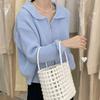 Autumn Fashion New Solid Color Zipper Knitting Shirt Women Classic Long Sleeve Coat Square Collar Loose Korean Lady Sweater 2022
