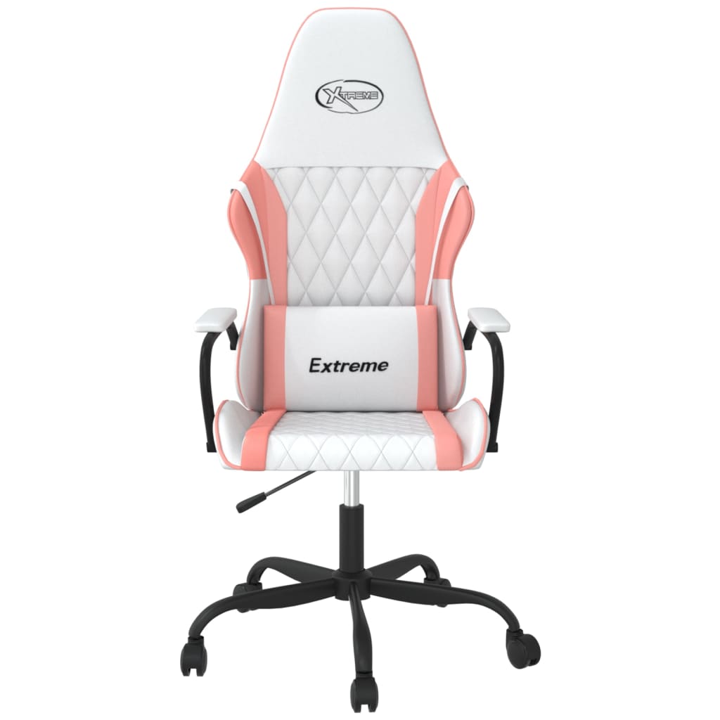 Gaming Chair In White and Pink Synthetic Leather