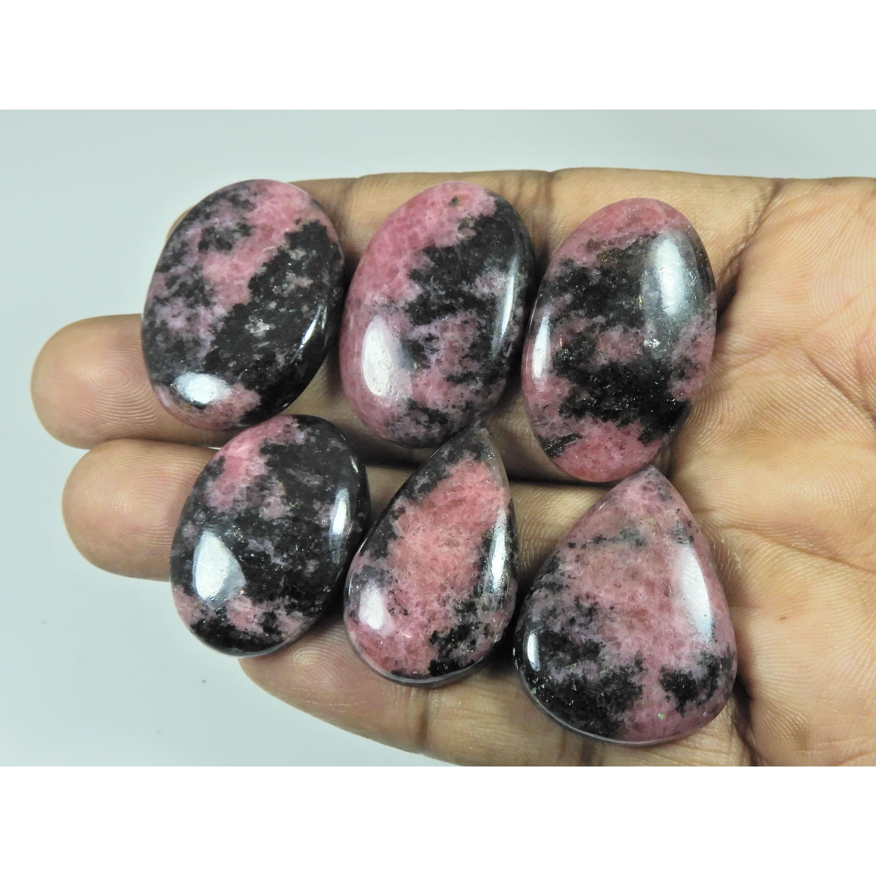 320Cts. Natural Rhodonite Mix Shape Cabochon Loose Gemstone 06 Pcs Lot C-2922