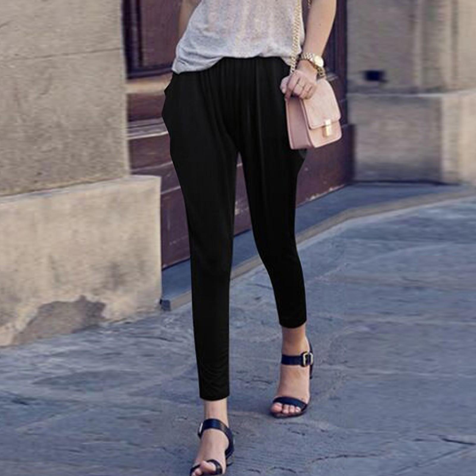 

Женские однотонные брюки с карманами из измельченного молока для отдыха Nine Point Pants XXXL чёрный