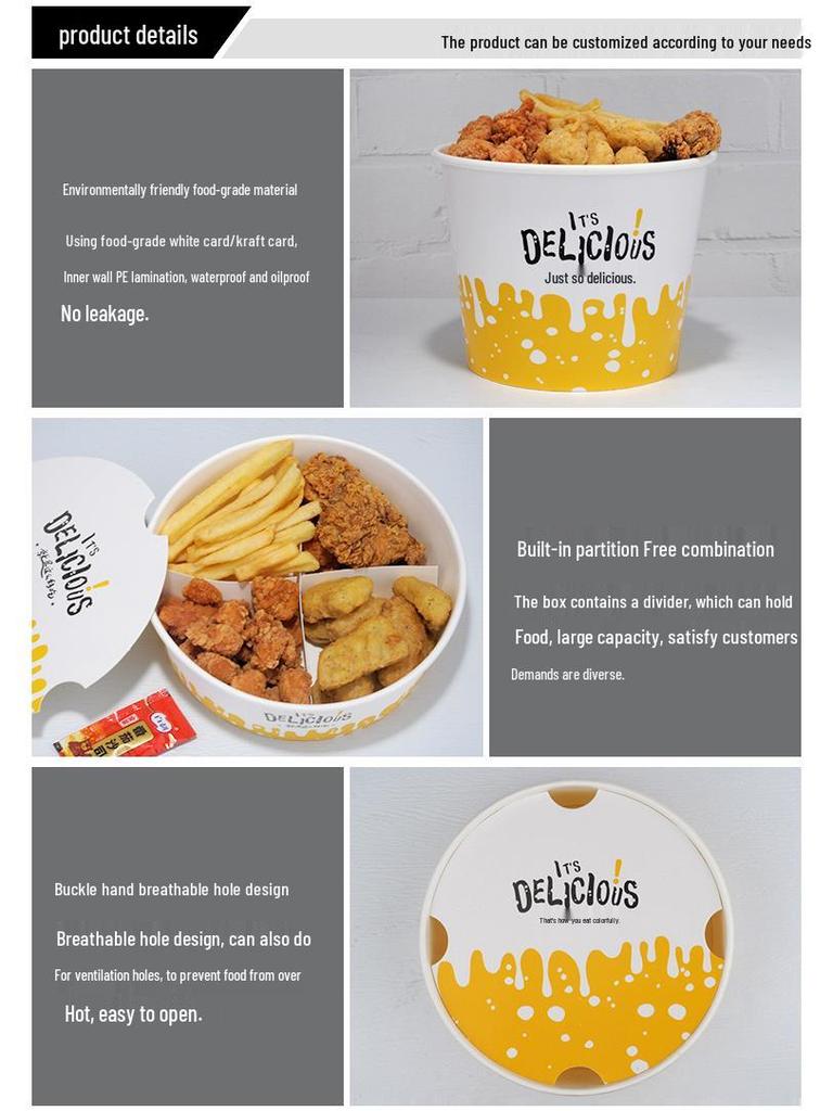 Snack Platter Box: Small Snacks & Fried Chicken Family Bucket with Four-Compartment Round Plate