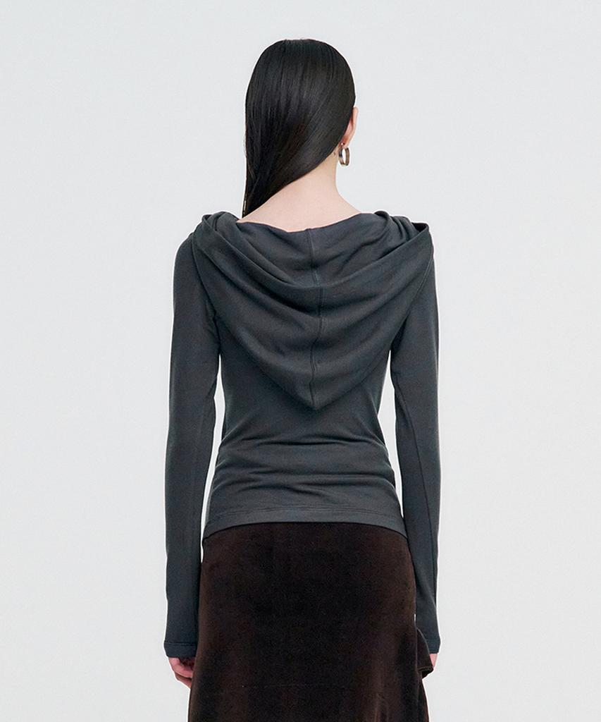 Cowl Neck Soft Slim Hoodie _ Charcoal