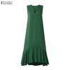 ZANZEA Women Elegant Casual V-Neck Solid Color Loose Sleeveless Dress