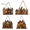 Halloween Door Sign 2D Wooden Hanger Sign, Pumpkin Ghost Vintage Town Building Welcome Rustic Seasonal Wall Plaque with Hanging Rope, Front