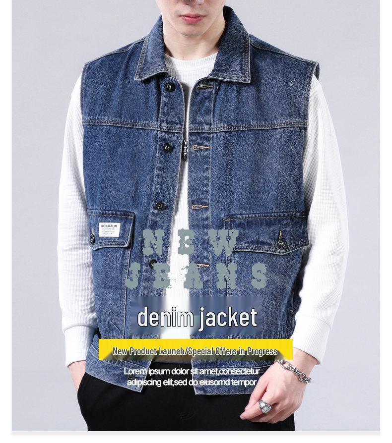 2024 Trendy Men's Denim Multi-Pocket Vest Jacket - Casual Single-Breasted Style