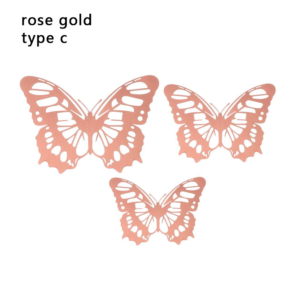 12Pcs/Pack 3D Hollow Out Butterfly Stickers Gold/Silver/Rosegold Mirror Decals Metal Texture Wall Art Wedding Party Supplies