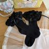 Breathable Cotton Hosiery Socks for Girls Toddler Stretchy Knee High Socks Puff Edge Lace Bows Socks for Autumn Spring