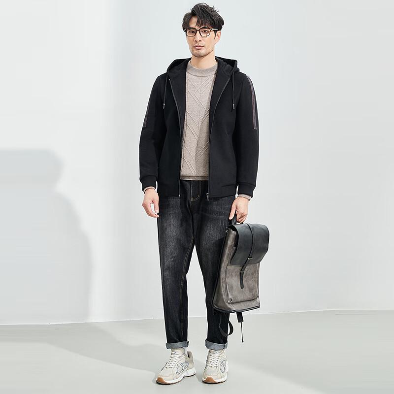 FAPAI Men's Merino Wool Blend Hooded Zip-Up Jacket