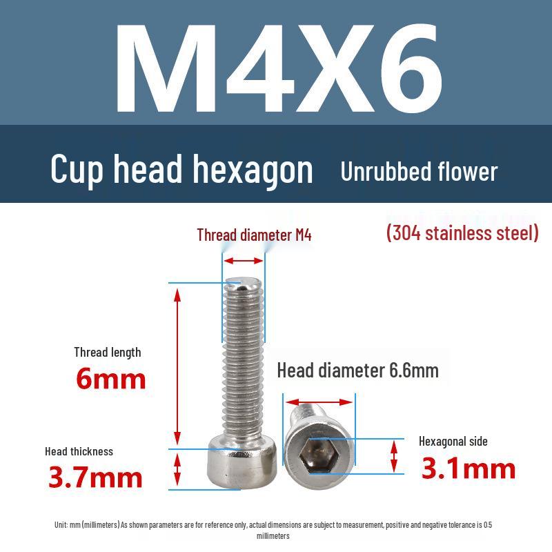 Yigu 304 Stainless Steel Socket Head Cap Screw, M2-M6 Cylindrical Head, Full Thread, Non-Knurled