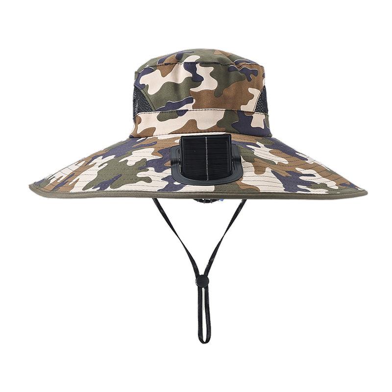 Summer New Camouflage Solar Fan Sun Protection Hat Men's Large Brim Sunshade Bucket Hat Outdoor Leisure Mountaineering