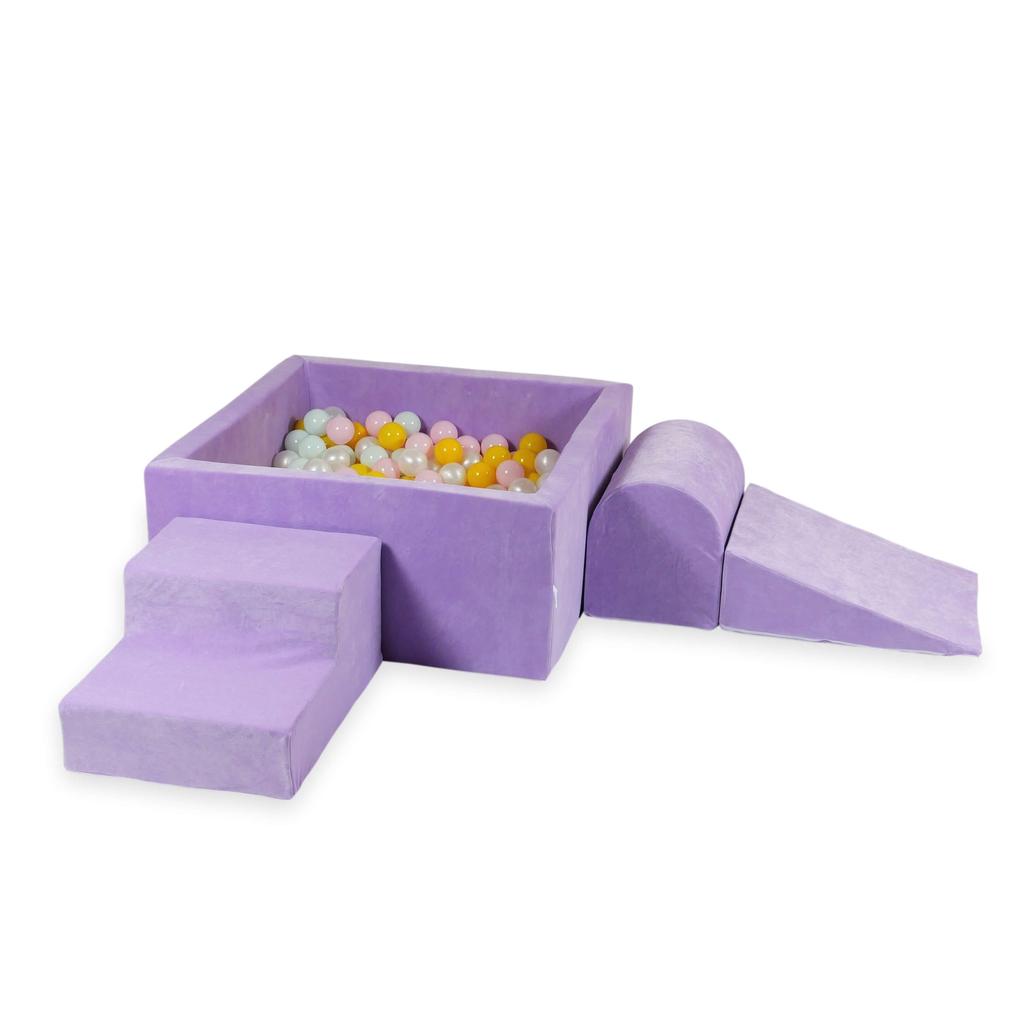 Piankowy Plac Zabaw Z Basenem Kwadratowym 90X90X40 Velvet Soft Fioletowy + 400 Piłek: Perłowe, Jasnoróżowe, Żółte, Jasnomiętowe